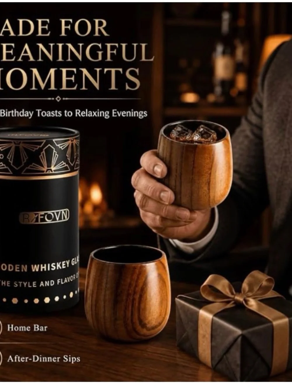 Wooden Whiskey Cups - Brown Jujube wood 10oz - 2 pack